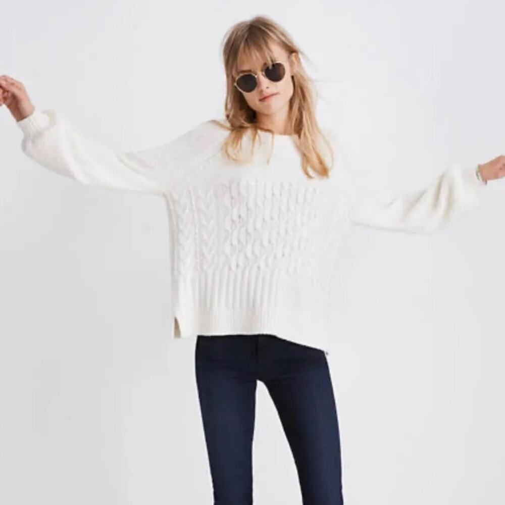 Madewell Winter White Copenhagen Cable Knit Sweater Size Small